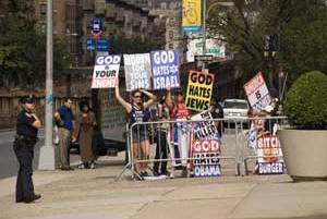 Photo: Westboro's protests at the Jewish Theological Seminary via Bwog